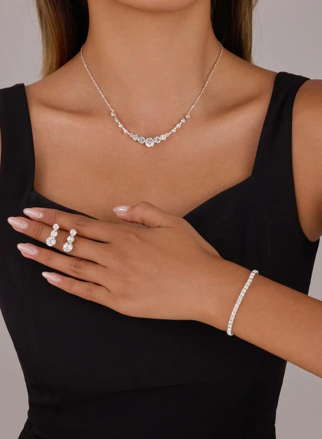 Take Two Pack of 3 - Silver Embellished Necklace with Bracelet and Earrings